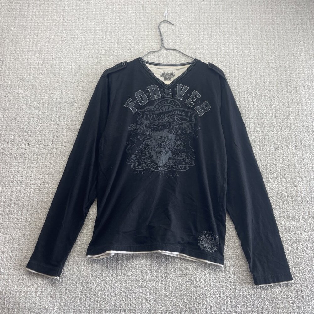 Y2K Grunge Long Sleeve Layered Shirt Gothic Cyber Military Style Emo Alt Sz M